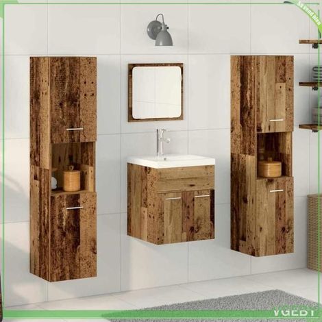 Ensemble mobilier de salle de bain 4 pcs - FAF7291712448669 - Bois ancien - Bois d'ingénierie - Mural, miroir inclus (1/5)