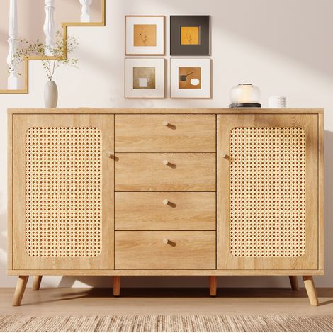 MEUBLIV Aparador de almacenamiento 140x40x86 cm roble claro – 4 cajones y 2 puertas (1/5)