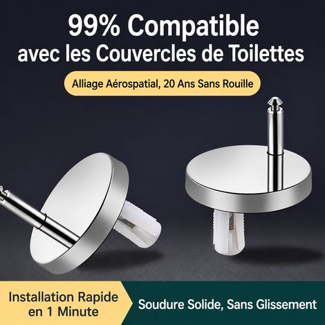 Kit de fixation supérieure pour abattant WC, vis et charnières universelles renforcées en acier inoxydable et plastique, lot de 2 pièces, 100 g – Livraison gratuite (1/5)