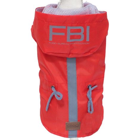 50 cm: Impermeabile VANCOUVER FBI RED con cappuccio e foro per guinzaglio per cani