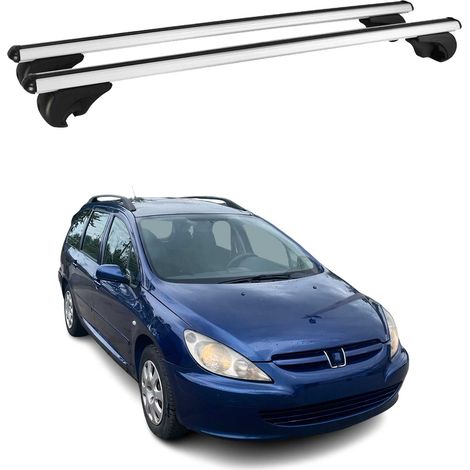 OMAC Barres de toit en aluminium pour Peugeot 307 Break 2001-2008 – TÜV / DIN 75302:2019 – Antivol inclus – Charge max 75 kg – 2 barres Argent (1/4)