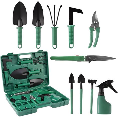 Set de 10 Herramientas de Jardinería con Estampado Floral – Herramientas de jardín ergonómicas con pala, rastrillo, tijeras de podar y pulverizador, útiles manuales duraderos (1/5)