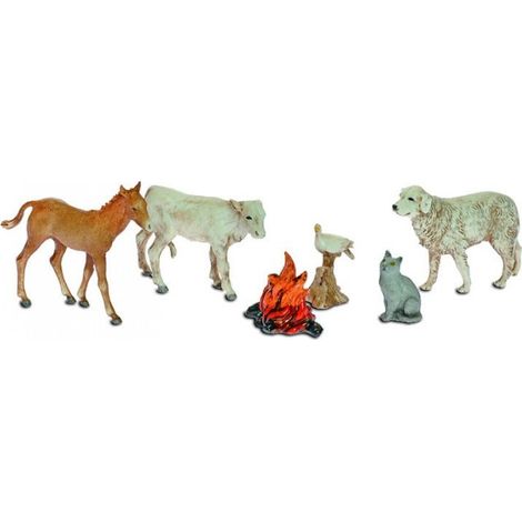 BUSTA CON 5 ANIMALI E FUOCO 10CM IN RESINA