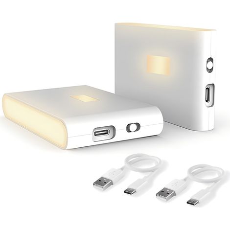 Avec détecteur de mouvement, Rechargeable USB Veilleuse enfants avec 3 modes (Auto/ON/OFF), 2700K Blanc chaud Veilleuse pour chambre,escalier, salle de bain, placard, couloir [2 pièces] (1/5)