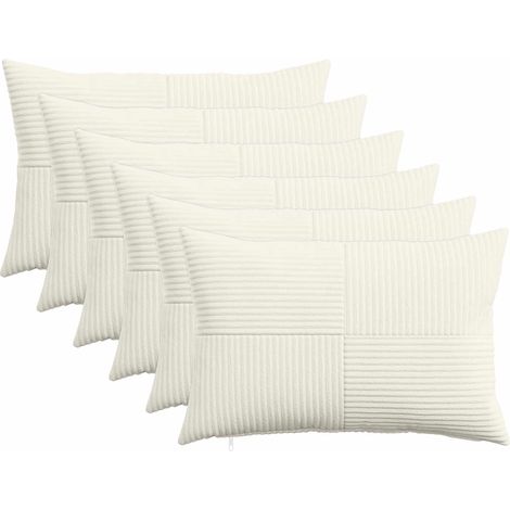 Irovami Lot de 6 housses de coussin, crème, velours côtelé, 50x70 cm (1/5)