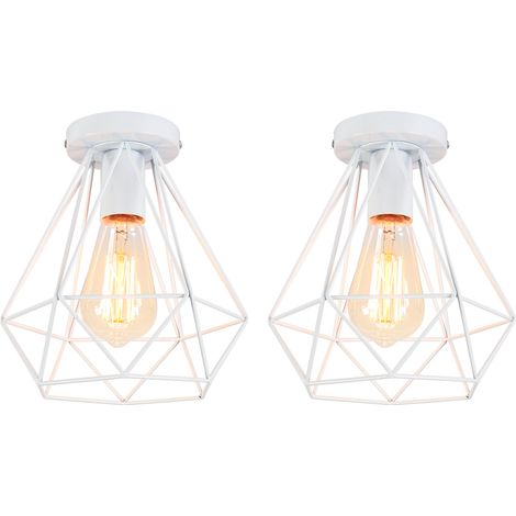 2PCS Plafones De Metal Vintage Lampara Techo De Diamante Retro Blanco Plafones De Interior Para Comedor Bar Interior Dormitorio Oficina E27