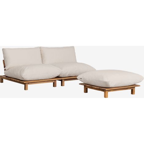 Divano componibile reclinabile in 2 pezzi con puff in legno di acacia Brina SKLUM (1/5)