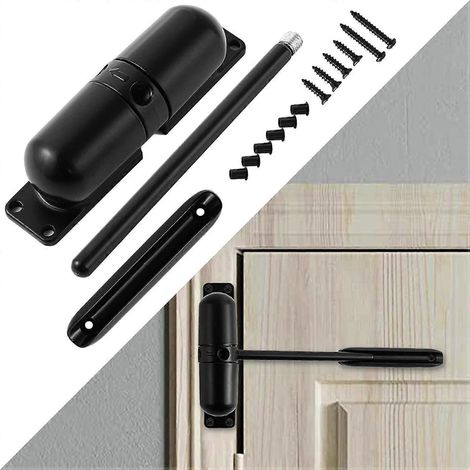 Ferme-porte de sécurité automatique noir à ressort, facile à installer pour convertir les portes à charnières en portes à fermeture automatique. (1/5)