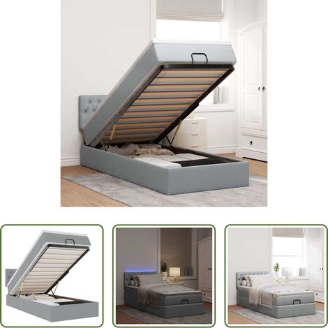 vidaXL LED-Beleuchtung - Ottomane Bett mit Matratze & LEDs Hellgrau 80x200 cm Stoff (1/5)