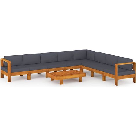 Maison Exclusive - Set Divani Giardino 9 Posti Cuscini Grigi Scuro Massello Acacia (1/5)