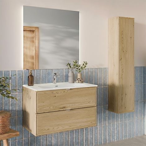 Ensemble meuble simple vasque encastrée 80cm et colonne Elias Bois (1/5)