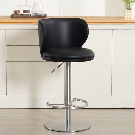 Tabouret de bar noir titane et inox, chaise pivotante réglable en hauteur avec dossier en cuir, pour comptoir de cuisine ou salle à manger
