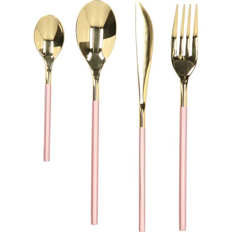 Lot de 4 couverts style nordique en acier inoxydable, couteau, fourchette, cuillère, service de table rose doré pour maison. (1/5)
