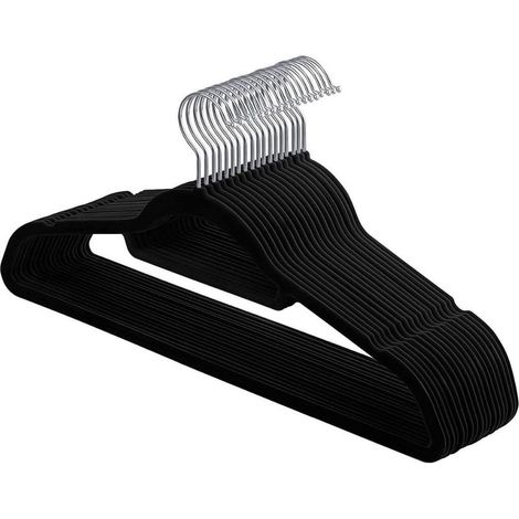Lot 20 Cintres Velours Antidérapants 43,5cm Épaisseur 0,6cm Barre Cravate Intégrée Charge 5kg Songmics CRF20B (1/5)
