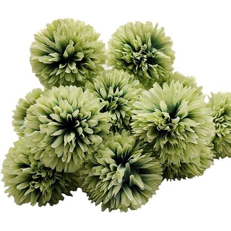 12 pièces Fleurs artificielles en Boule de chrysanthème avec tiges en Soie Arrangement d'hortensia Bouquet Fleurs artificielles pour Le Bureau à Domicile Café et décoration de Mariage-Vert (1/5)