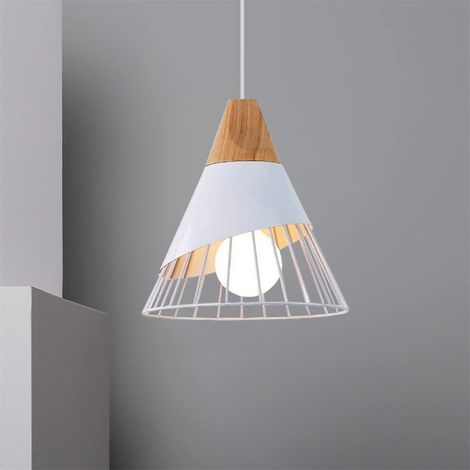 Industriel Lustre Suspension Créatif Abat-jour Ø25cm en Forme Badminton en Métal et Bois Plafonnier Lampe E27 pour Chambre Salon Cuisine Blanc (1/5)