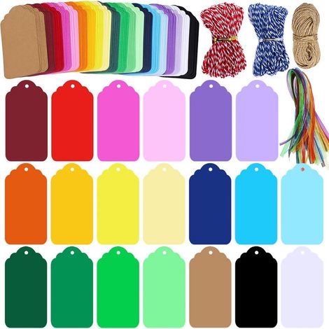 200 etiquetas de regalo, papel kraft multicolor con corazón troquelado, cordón incluido, para bodas, fiestas, álbumes de recortes y envoltura de regalos. (1/5)