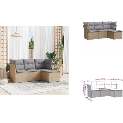 4-tlg. Garten-Sofagarnitur mit Kissen Beige Poly Rattan - Gartenmöbel - Esszimmergarnituren - Outdoor Möbel - Lounge Set - Rattan Sofa (1/3)