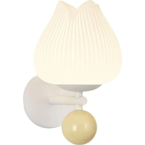 Applique murale bougeoir en forme de fleur, applique murale en métal blanc avec abat-jour en acrylique, applique murale de chevet, luminaire E27, appliques murales minimalistes pour salon (1/5)