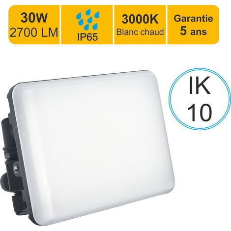 Projecteur LED 30W/IP65/IK10/2700lm/3000K connexion directe - sans câble- garantie 5 ans