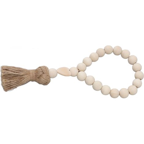 Guirlande de Perles en Bois Naturel Fait Main DIY pour Décoration Campagnarde Boho Rustique avec Franges