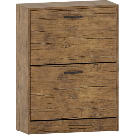 2 Drawer Shoe Cabinet Hallway Storage Cupboard Stand, Antique-Brown