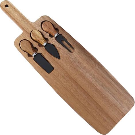 Planche À Fromage - En Bois D'acacia - Avec 4 Couteaux En Acier Inoxydable - Pour Service Fromage Vin Apéritif - 1 Set (1/5)