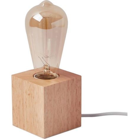 Kleine Tisch-/Nachttischlampe mit quadratischem Holzsockel, E27 60W, ideal für Schlafzimmer, Wohnzimmer oder Büro (Leuchtmittel nicht enthalten) (1/5)