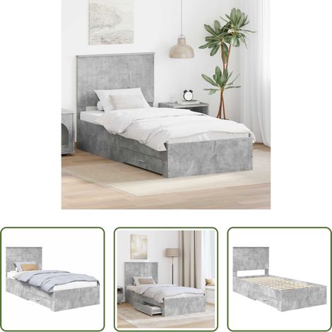 vidaXL Holzwerkstoff - Bettrahmen mit Kopfteil Beton Grau 90 x 190 cm Holzwerkstoff (1/5)