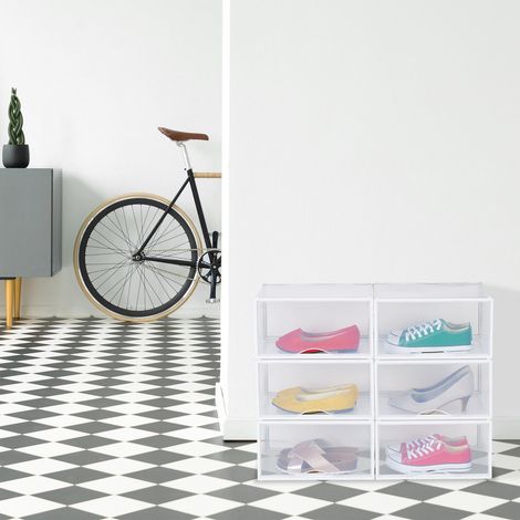 Boites a chaussures transparentes avec portes lot de 6 empilables