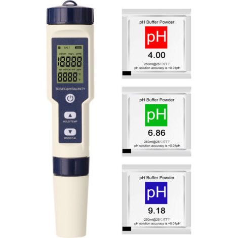 Professioneller 5-in-1-Multiparameter-Kombitester PH/EC/TDS/Salzgehalt/Thermometer, digitaler Multifunktionstester, Wasserqualitätstester