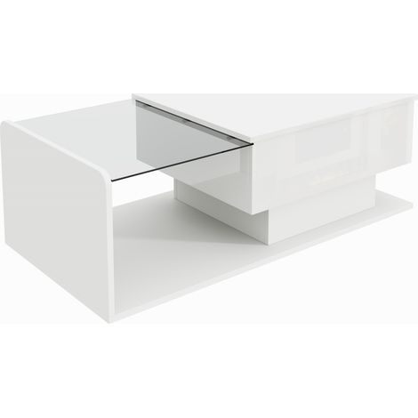 Mesa de centro elevable blanca de alto brillo con tablero de vidrio templado y LED HOMVRA (1/5)