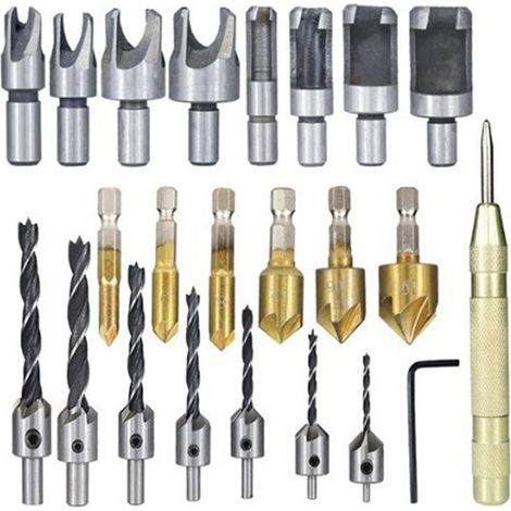 Ensemble de 23 forets en acier inoxydable et laiton, embouts hexagonaux 1/4 po et ronds 3/8 po, pour le travail du bois