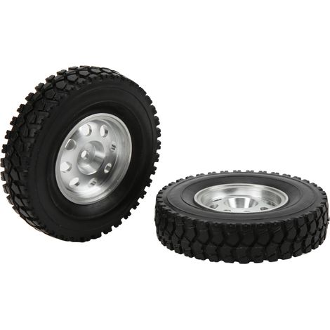 2 roues jumelles en alliage avec pneus caoutchouc 85mm pour semi-remorque et camion benne Tamiya échelle 1/14 (1/5)