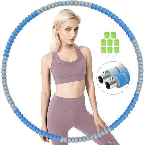 Hula Fitness Hoop for Adults, Stable Stainless Steel Core Hoola Hoop for Weight Loss and Massage, 6 Segments Detachable Hula Hoop for Weight Loss / Belly Shaping, Blue/Gray (1/5)