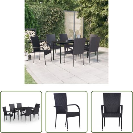 Table de jardin - Ensemble à manger de jardin 7 pcs Noir (1/5)