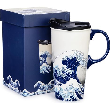 Mug de voyage en céramique en porcelaine avec couvercle anti-déversement et boîte de 16 oz (1/5)