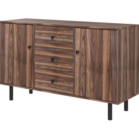 Credenza 2 Ante 3 Cassetti 127x40x76 cm in Legno e Truciolato Marrone e Nero (1/5)
