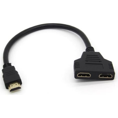 Adaptateur 2 ports Cable HDMI pour Television TV Console Gold 3D FULL HD 4K Ecran 1080p Rallonge