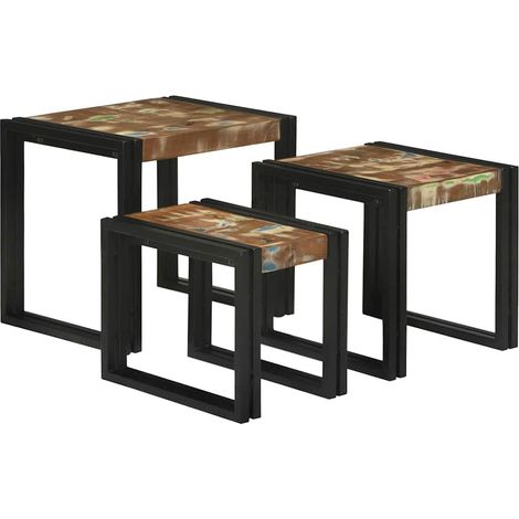 Table Gigogne 3 pcs Bois massif récupéré et métal (1/5)