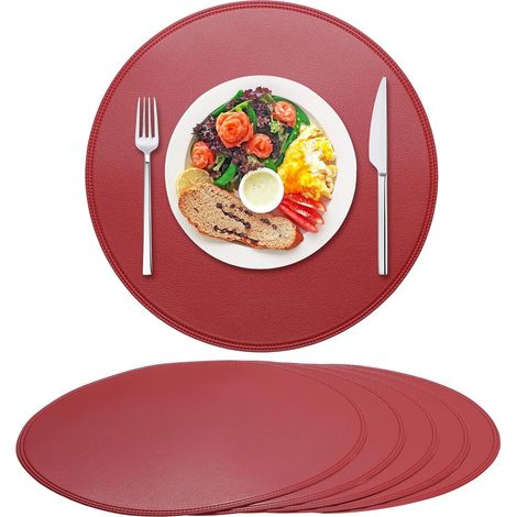 APEX Six sets de table ronds, style rétro et minimaliste, 38 cm de diamètre, antidérapants, protection de table (bordeaux). (1/5)