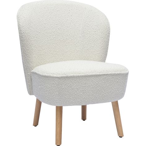 Fauteuil scandinave en tissu effet laine bouclée blanc et bois clair AMANITA (1/5)