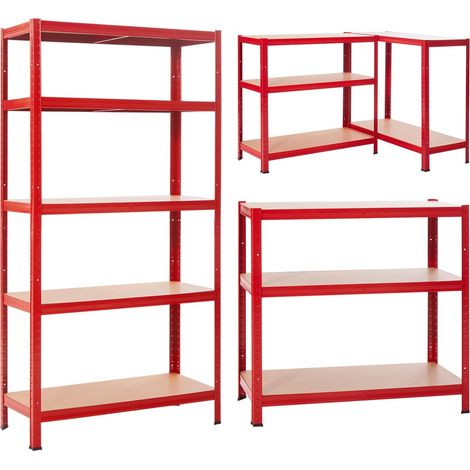 YORKING 5-Tier Adjustable Height Garage Shelving Unit Heavy Duty Steel Racking System, Boltless Assembly, for Tools, Storage, and Warehouse Use (Red, 180x90x40cm) (1/5)
