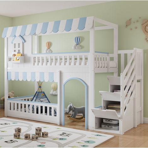 lit enfant lit superposé rangement 90x200 bois OKMYHOME (1/5)