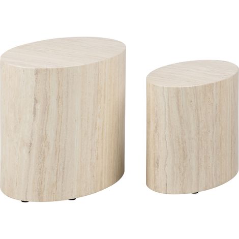 Juego de 2 mesas de centro con diseño de ratones, imitación de travertino. (1/5)