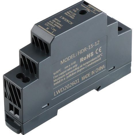 Alimentation Rail Din 15W 12V DC 1,25A Entrée HDR-15-12 Transformateur 100-240V AC 50/60 Hz Modulaire Sur Rail DIN Alimentation Modulaire Montable pour Automatisation Industrielle et Domestique (1/5)