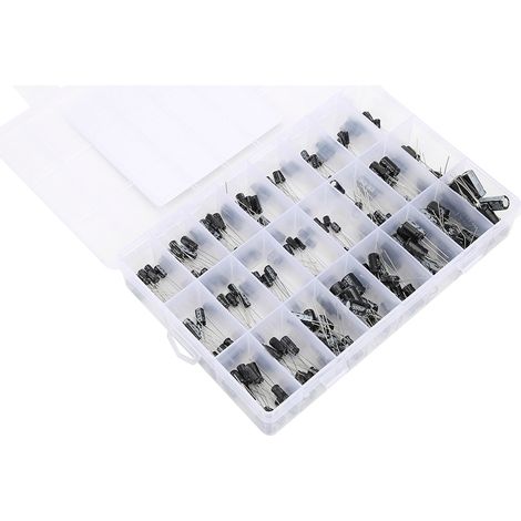 Kit de 240 Condensateurs Électrolytiques Noirs 0,1µF à 1000µF avec Boîte de Rangement Composants Électroniques (1/5)
