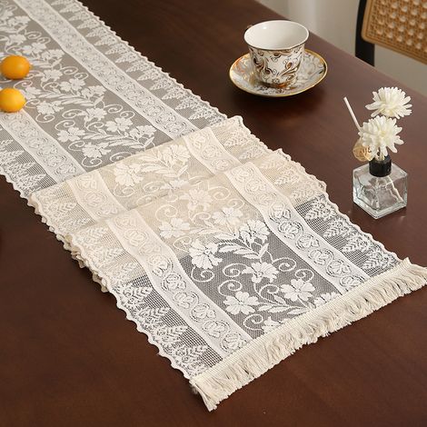 Rechthoekige tafelloper- kwast tafelvlag, eettafel stof thuis theemat,Tafelloper met kwastjes, 33x200cm (1/4)