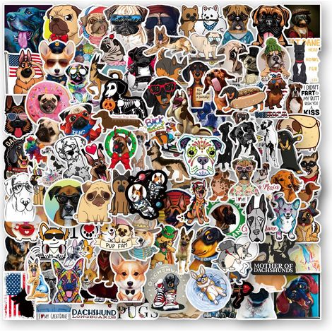 Autocollant Chien - Vinyle Imperméable Réutilisable - Pour Ordinateur Portable, Valise, Réfrigérateur, Voiture, Moto, Guitare - Lot de 100 (1/5)