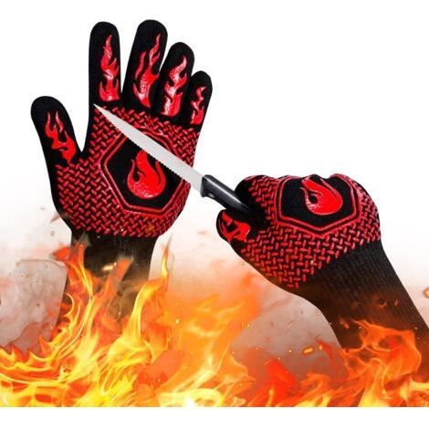 Gants de barbecue ignifugés, rouges, 32171,5 cm, double face résistants aux coupures, résistants à la chaleur, antidérapants, sûrs pour la cuisson. (1/5)